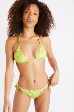 Banana Moon Bikini imprimé bandanas coloris anis Rico & Lina Benita-Femme Échancré|Culotte Nouée